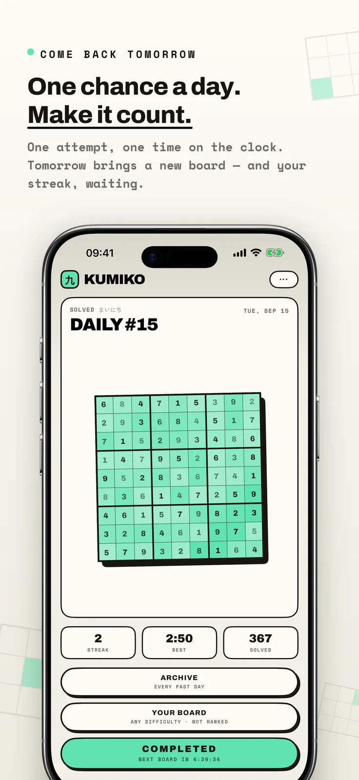 Kumiko: Daily Sudoku Puzzle screenshot 3